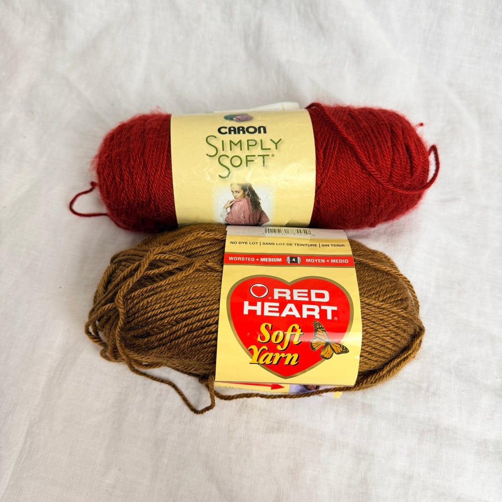 Mixed Yarn Lot of 2 Caron Red Heart Soft Acrylic Worsted Autumn Fall Colors 10oz